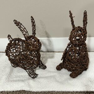 Wicker Bunny Pair - Brown Woven Rabbit Décor